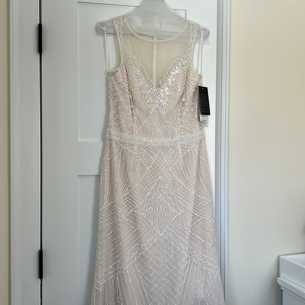 Basix Black Label Mesh Embellished Beaded Dress Gown NWT Color Ivory Size 4 - Picture 9 of 16